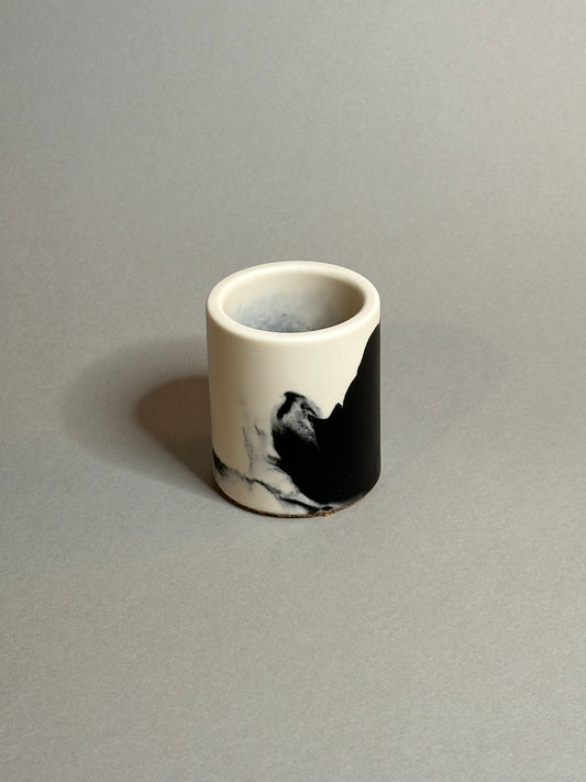 Unique Handcrafted Small Pot in Black and White Marble