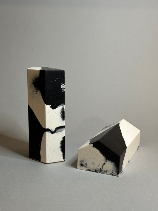 Unique Handcrafted Bookends in Black and White Marble